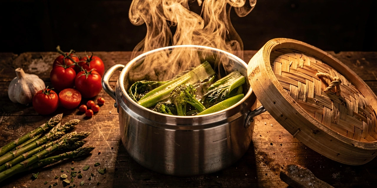 Vegetais ao vapor com iluminação dramática